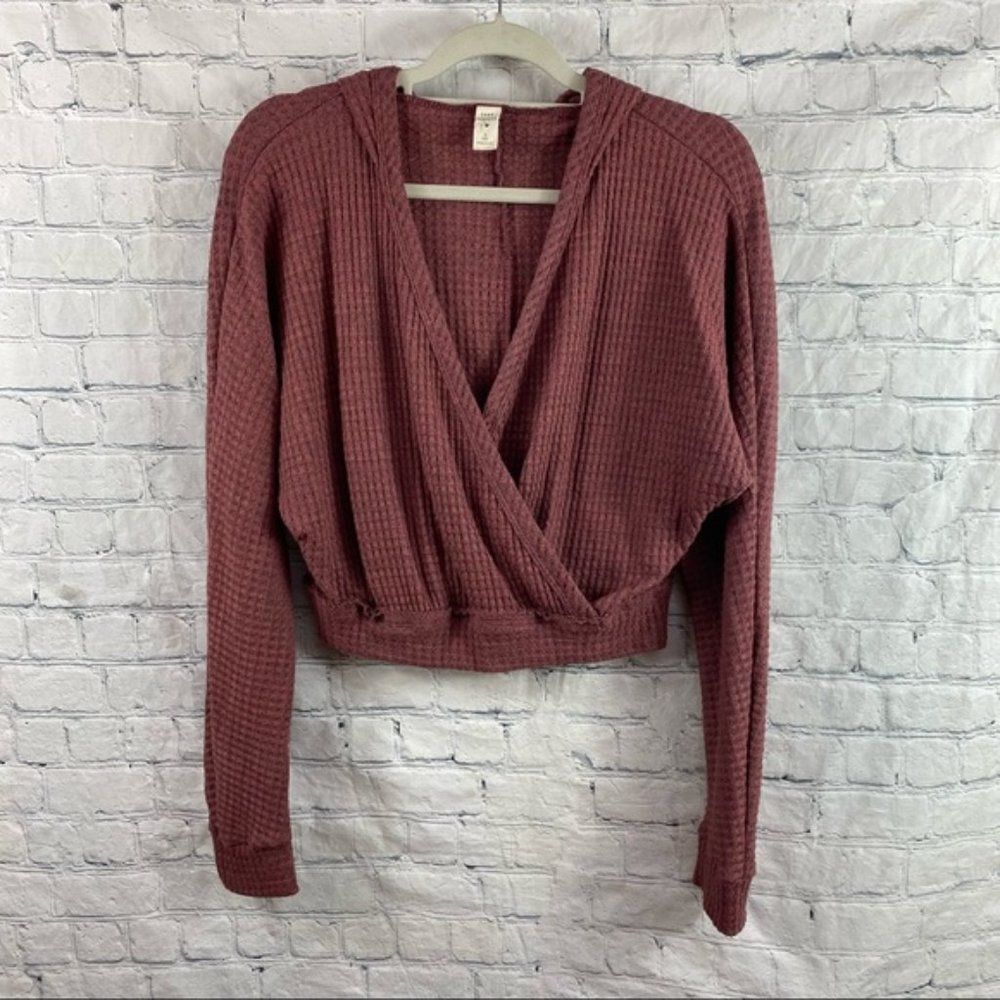 Lazy Sundays Waffle Thermal Hooded Crop Twist Top